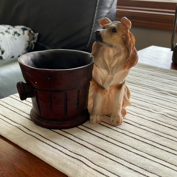 Vintage Other - Vintage Collie resin Figurine planter or treat holder.